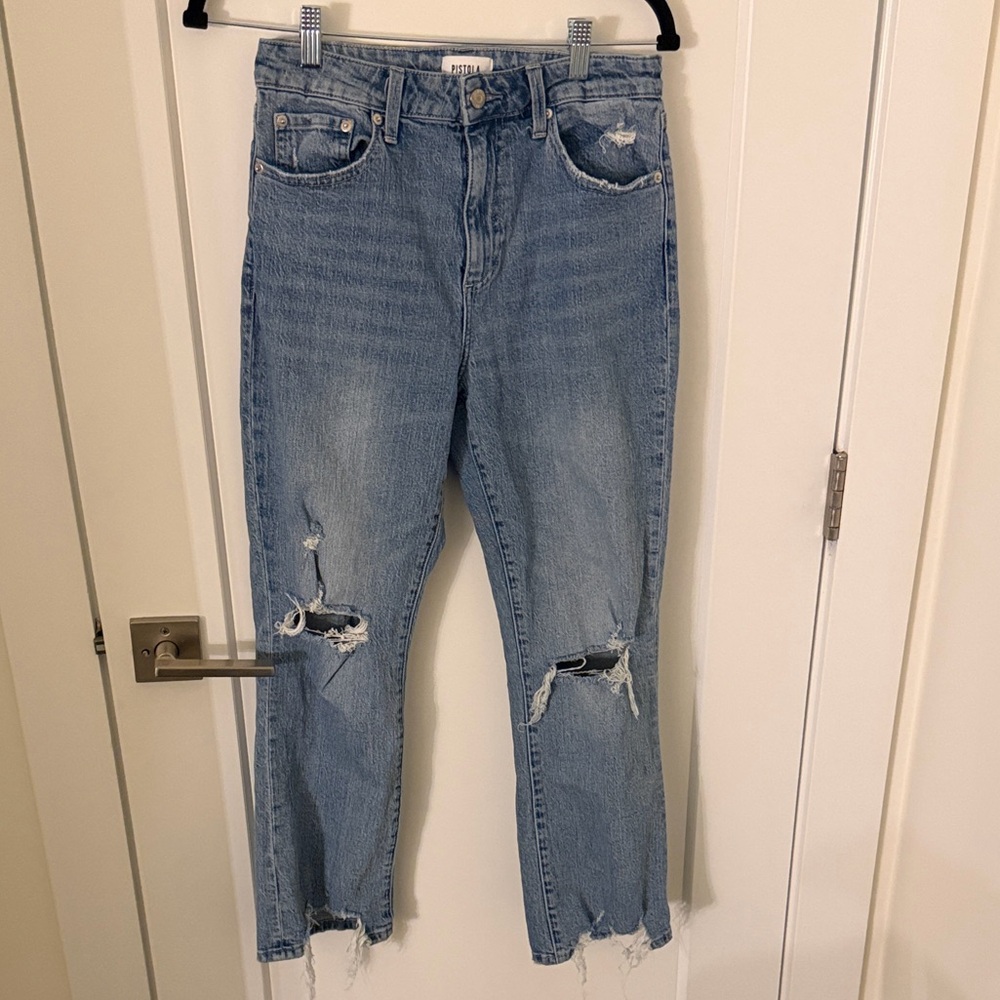 pistola Light Blue Distressed Ankle Crop Jeans